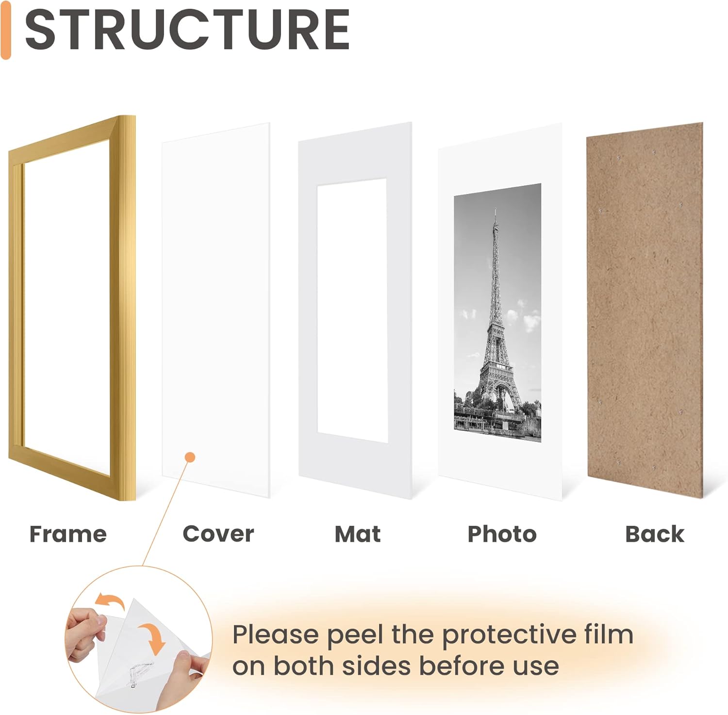 upsimples 8x10 Picture Frame Set of 5, Display Pictures 5x7 with Mat or 8 x 10 Without, Wall Gallery Photo Frames, Black