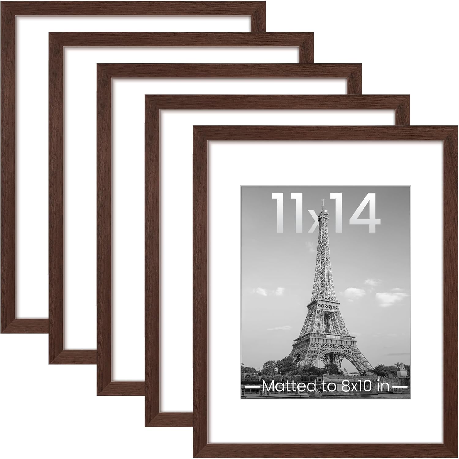 upsimples 8x10 Picture Frame Set of 5, Display Pictures 5x7 with Mat or 8 x 10 Without, Wall Gallery Photo Frames, Black