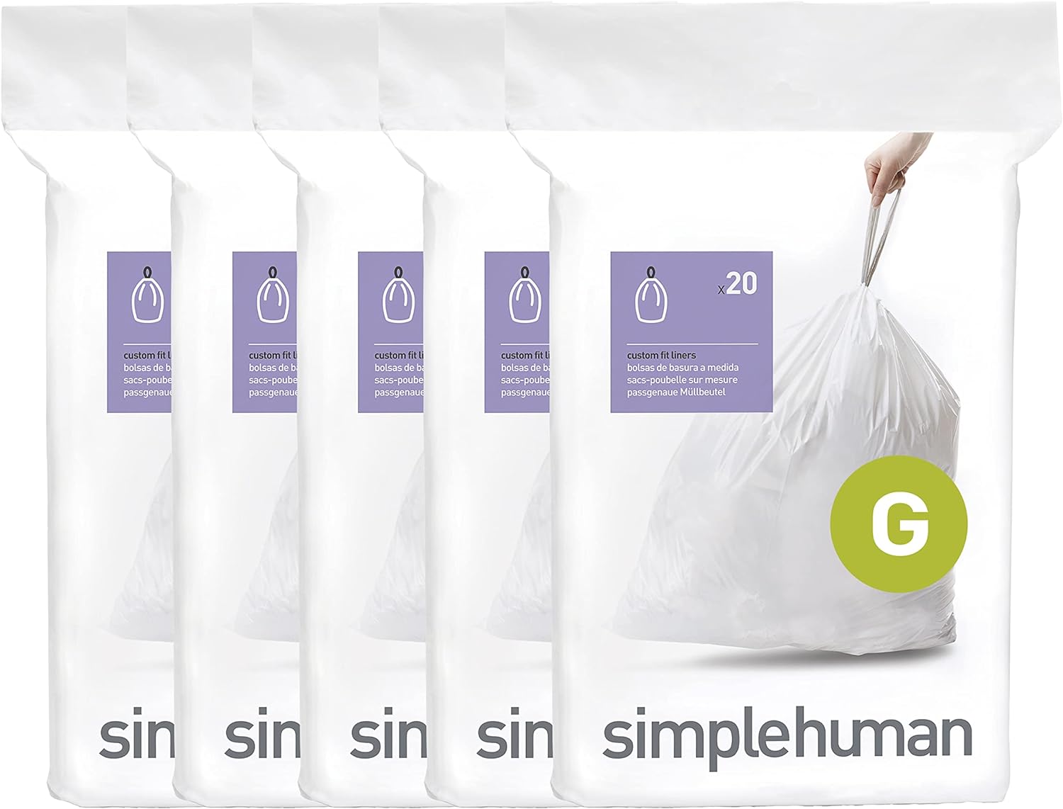 simplehuman Code H 100 Count, Dispenser Pack Custom Fit Liners