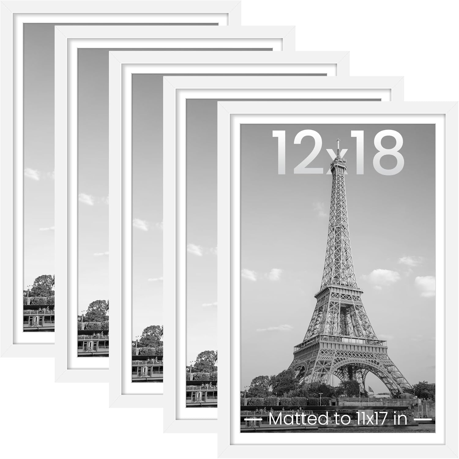 upsimples 8x10 Picture Frame Set of 5, Display Pictures 5x7 with Mat or 8 x 10 Without, Wall Gallery Photo Frames, Black