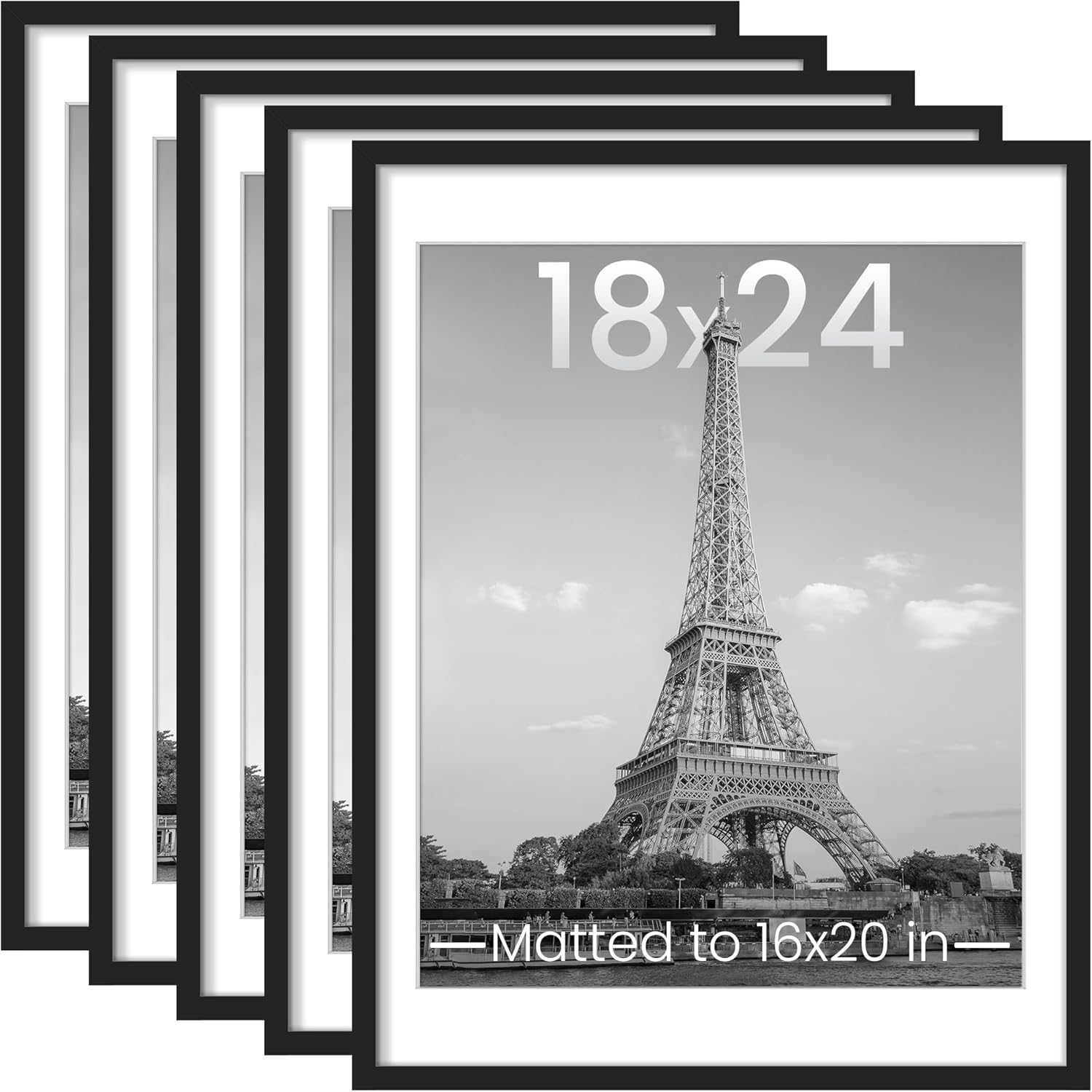 upsimples 8x10 Picture Frame Set of 5, Display Pictures 5x7 with Mat or 8 x 10 Without, Wall Gallery Photo Frames, Black