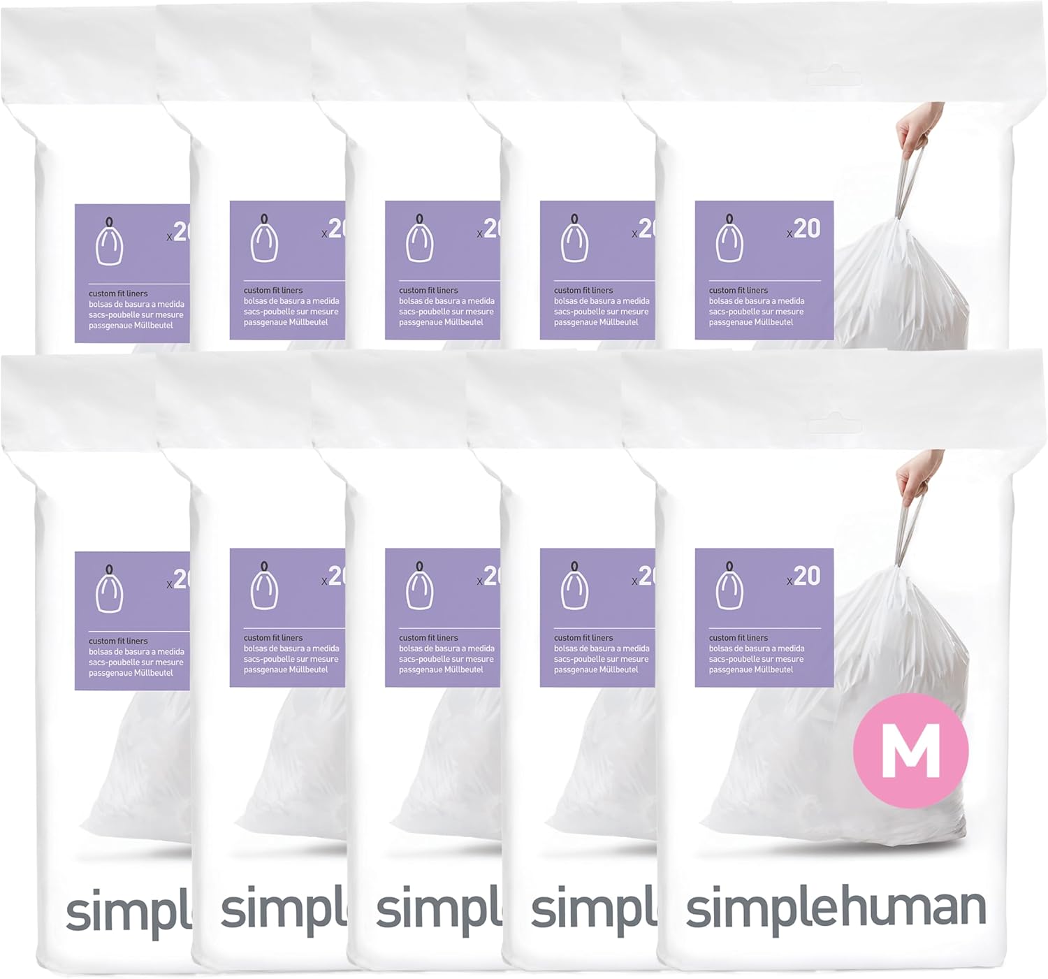 simplehuman Code H 100 Count, Dispenser Pack Custom Fit Liners