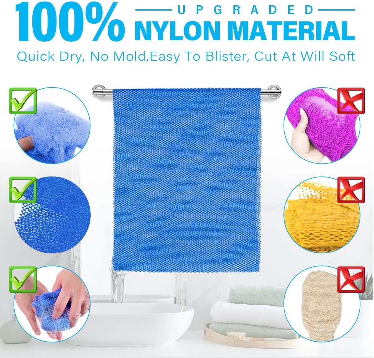 UJFQBH 3 Pieces African Bath Sponge African Net Long Net Bath Sponge Exfoliating Shower Body Scrubber Back Scrubber Skin Smoother