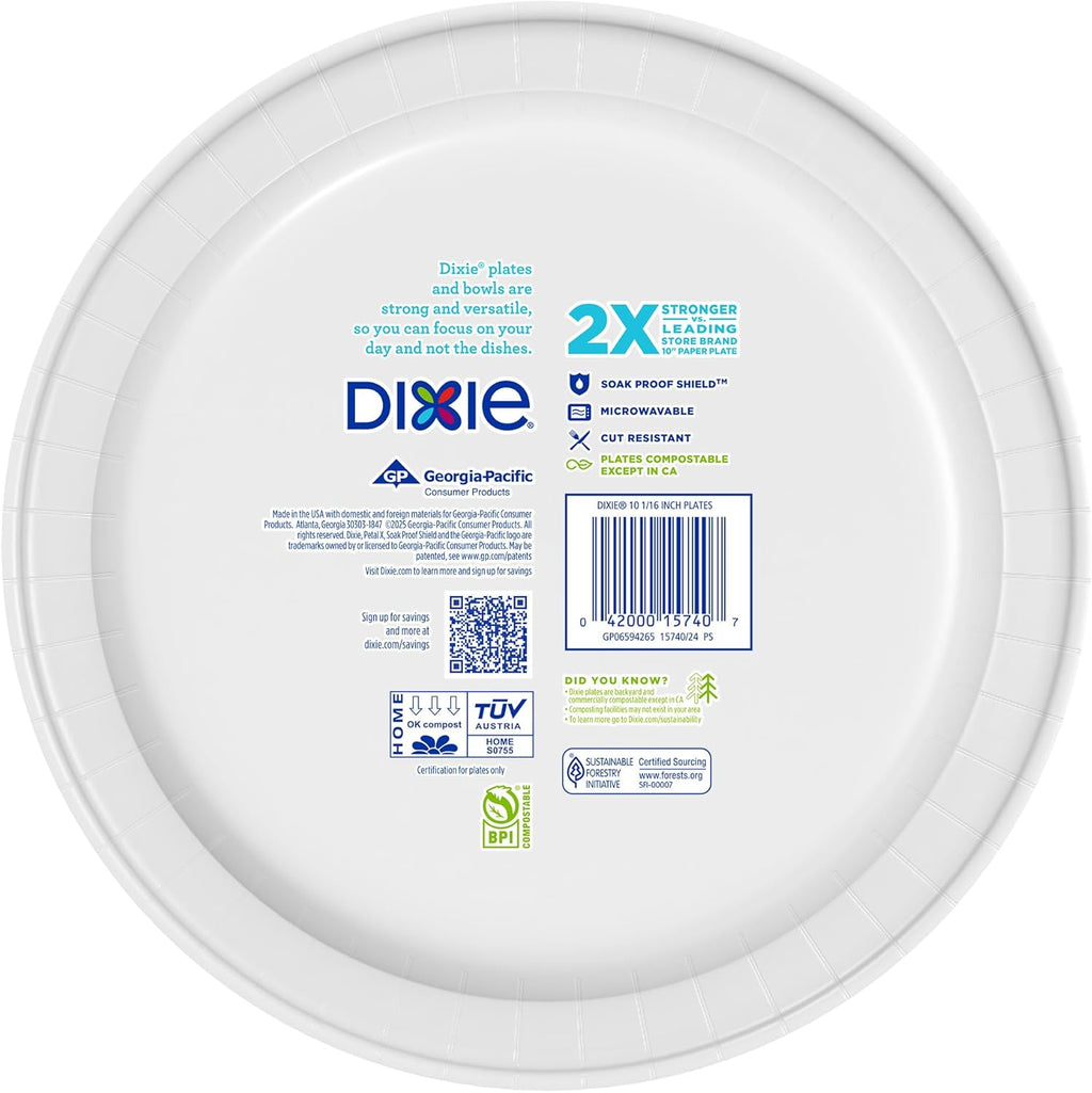 Dixie Large Paper Plates, 10 Inch, 204 Count, 2X Stronger*