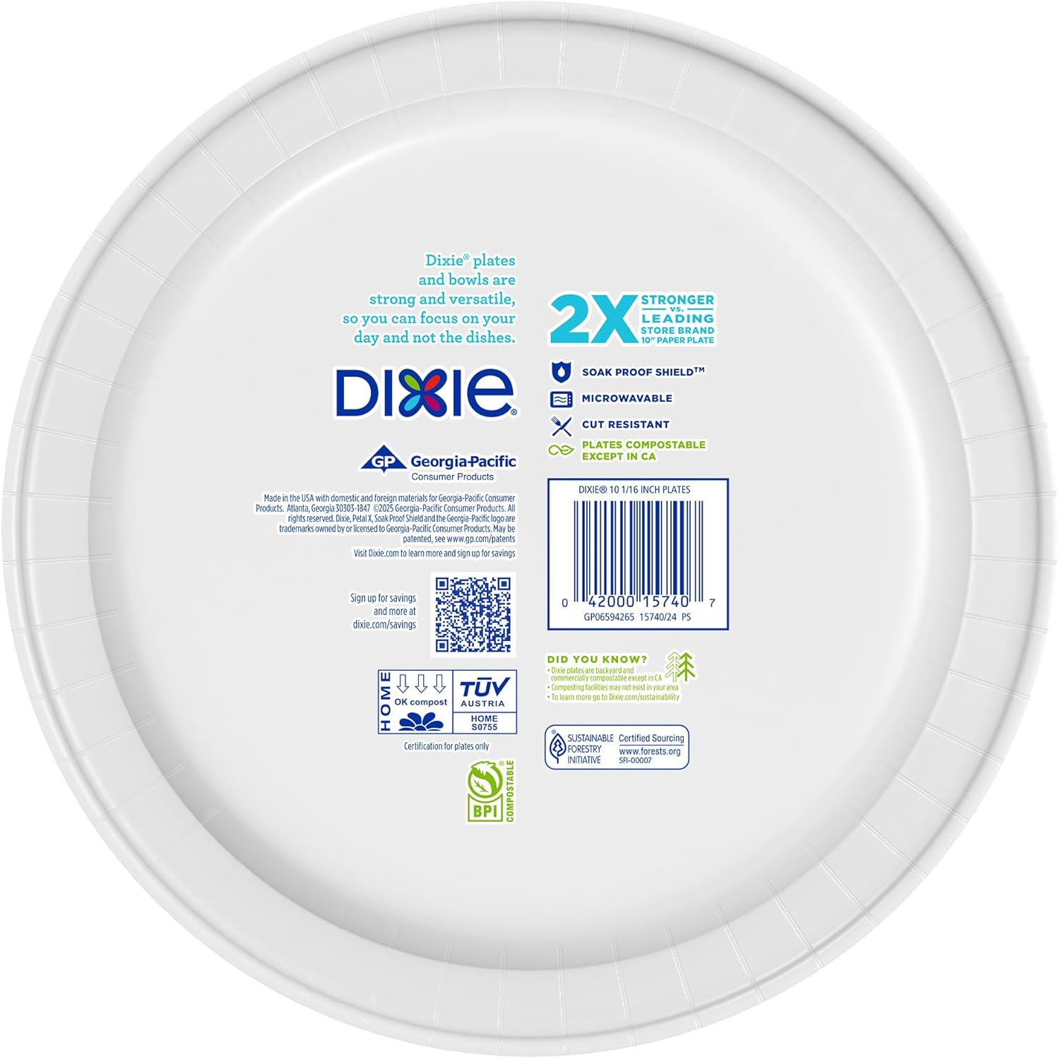 Dixie Large Paper Plates, 10 Inch, 204 Count, 2X Stronger*