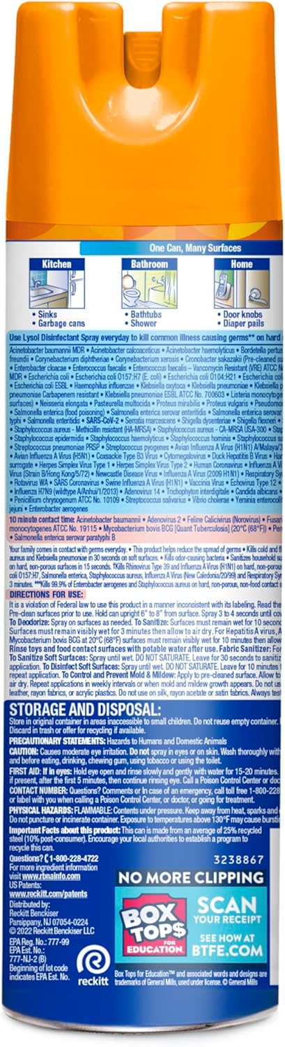 Lysol Disinfectant Spray, Household Essential Cleaning Supplies, Multi-Purpose Room Spray, A
