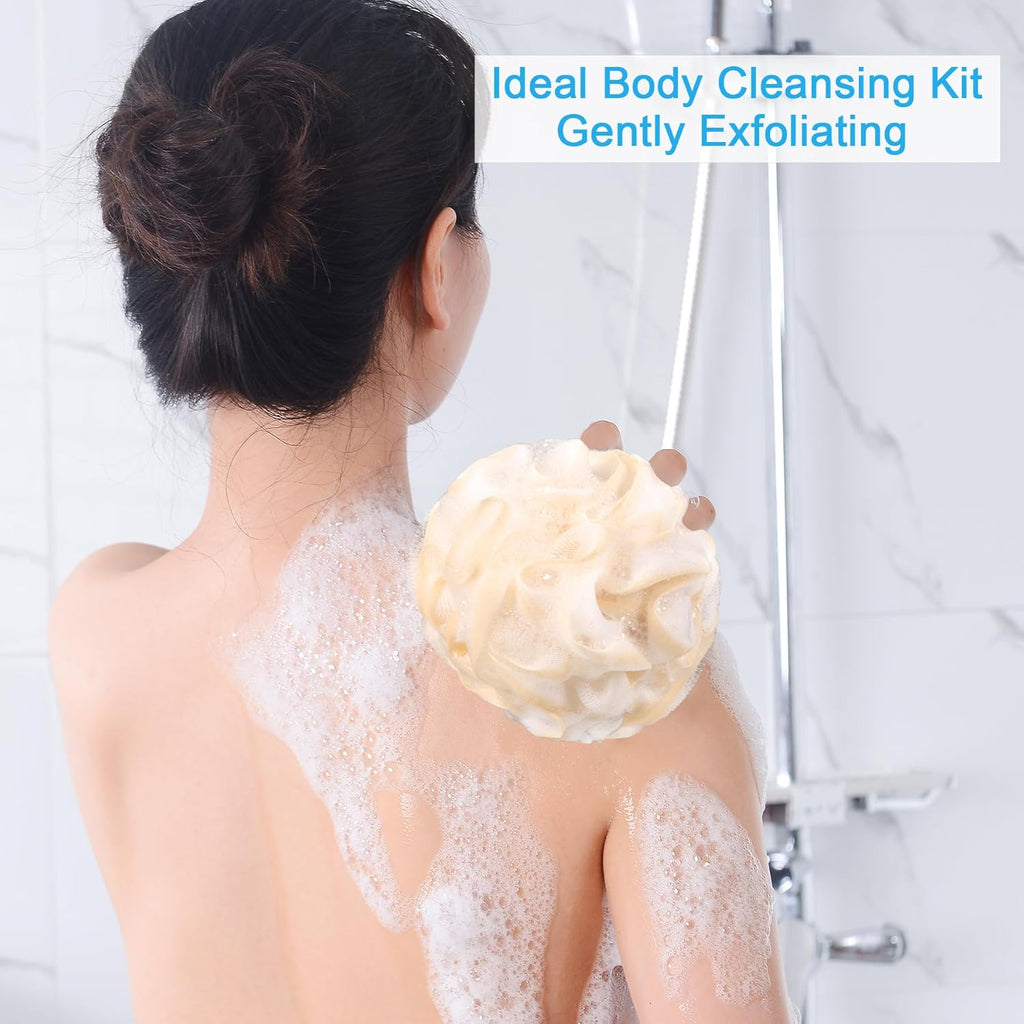 AmazerBath Loofah Sponge 75g/Piece, Exfoliating Bath Sponge Body Scrubber - Loofa Set of 4 Flower Color