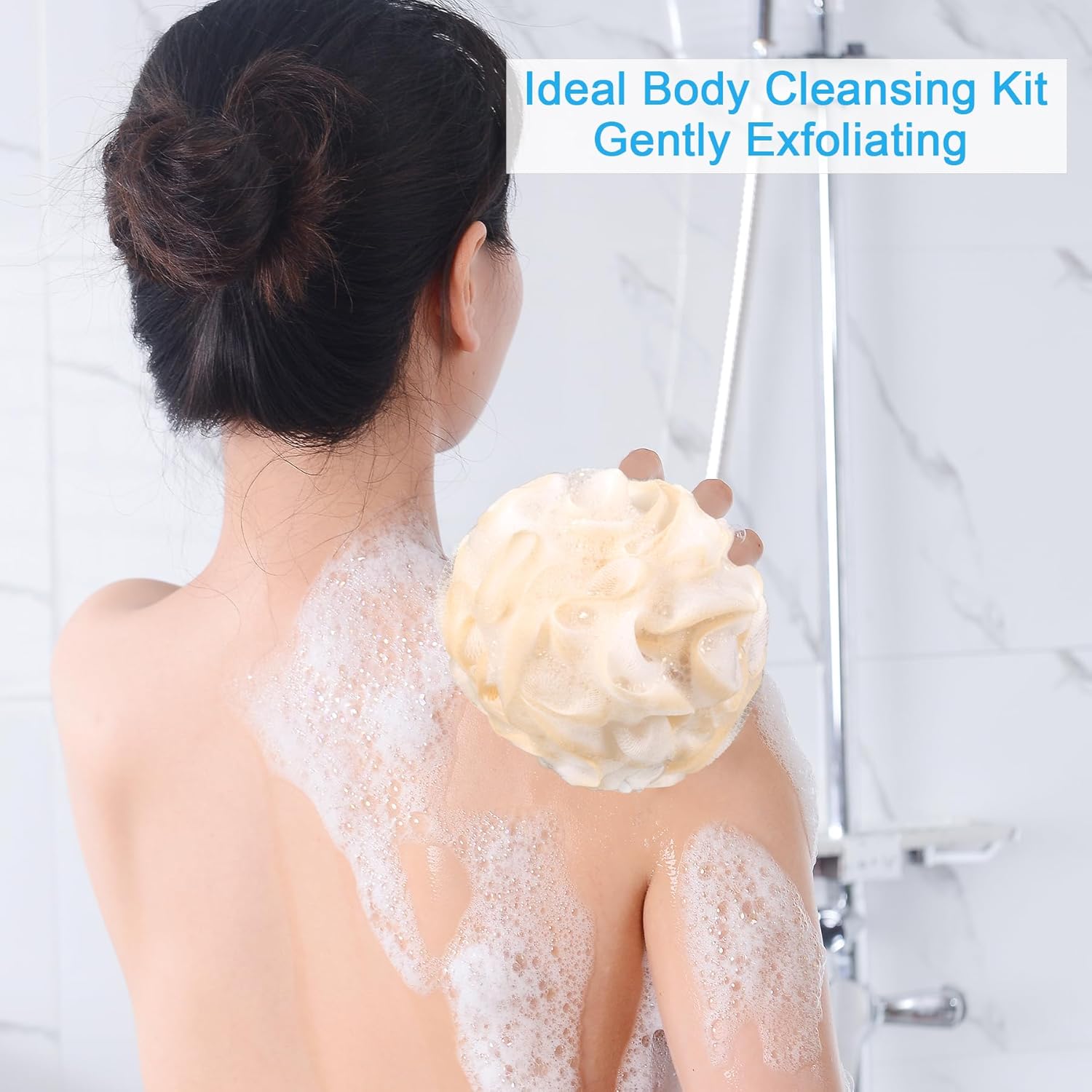 AmazerBath Loofah Sponge 75g/Piece, Exfoliating Bath Sponge Body Scrubber - Loofa Set of 4 Flower Color