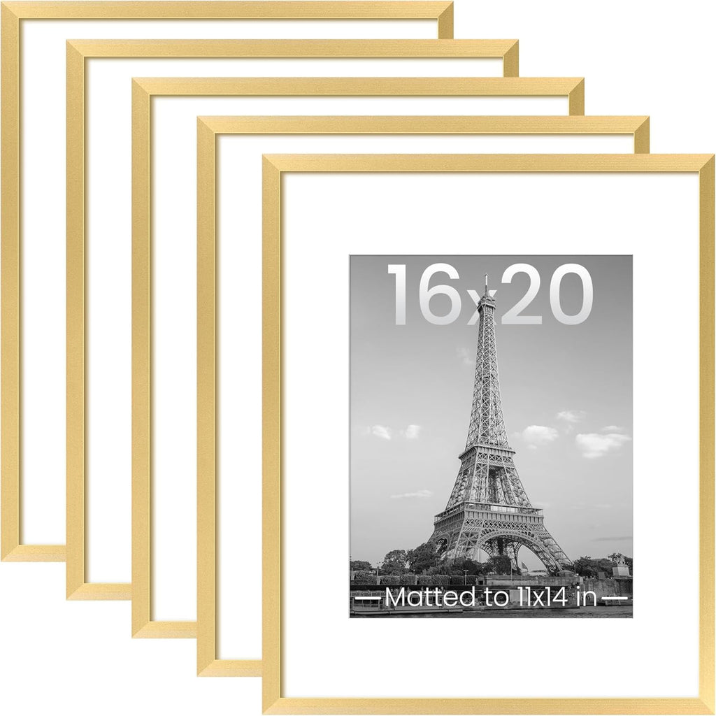 upsimples 8x10 Picture Frame Set of 5, Display Pictures 5x7 with Mat or 8 x 10 Without, Wall Gallery Photo Frames, Black