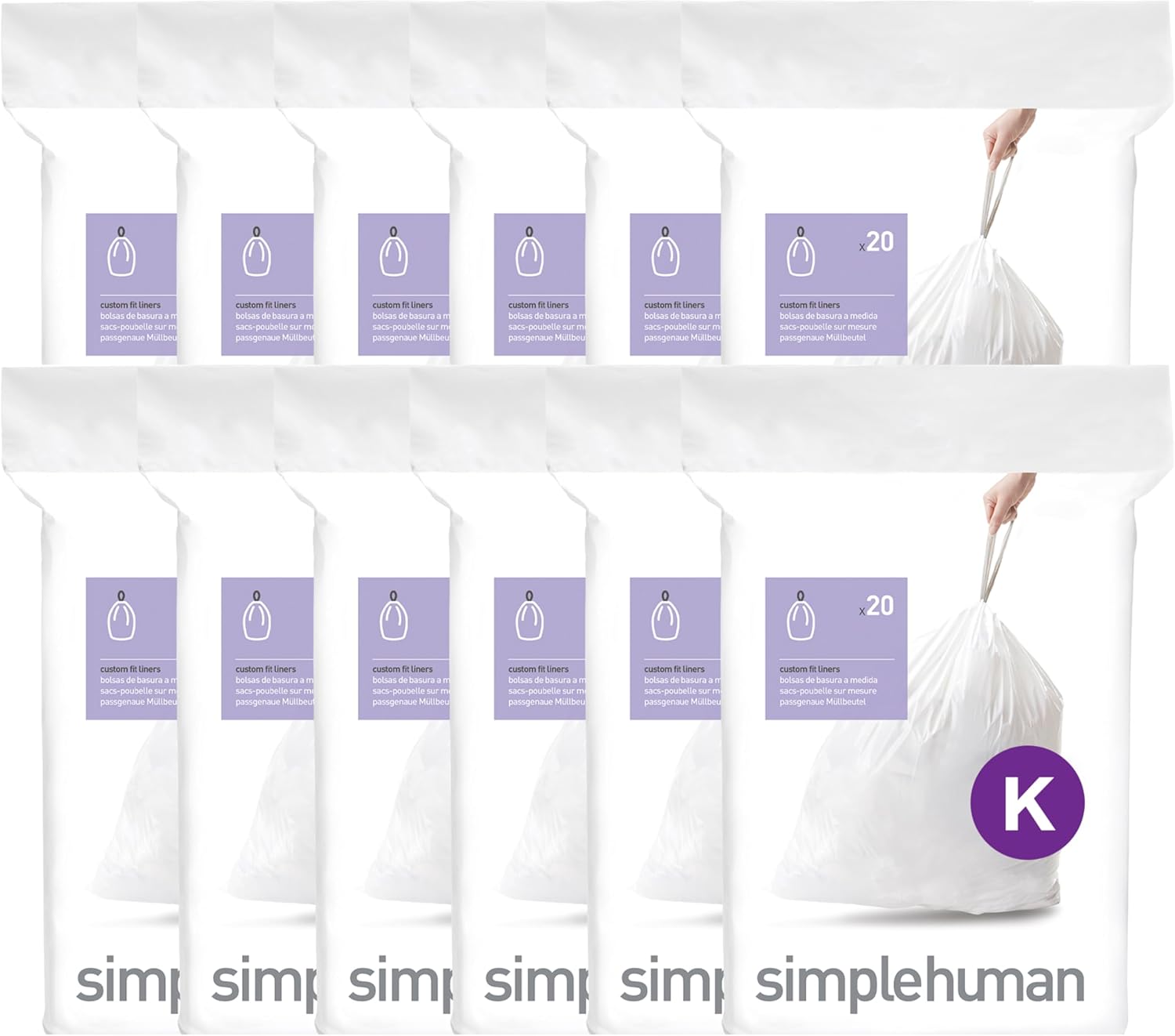 simplehuman Code H 100 Count, Dispenser Pack Custom Fit Liners