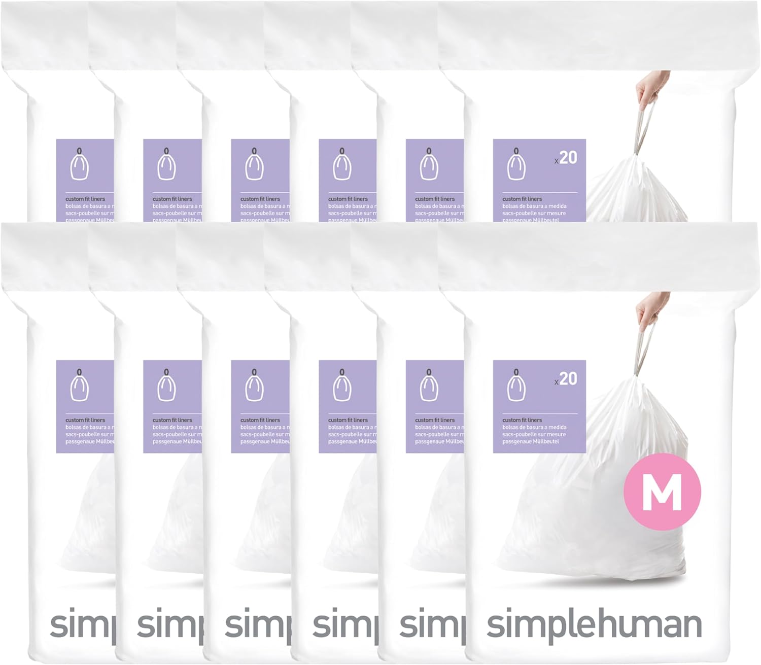 simplehuman Code H 100 Count, Dispenser Pack Custom Fit Liners