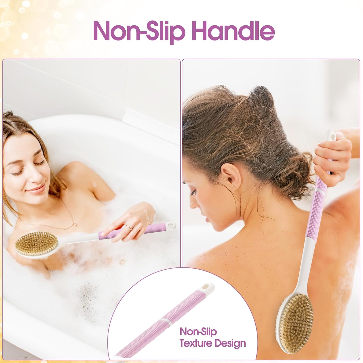 Back Scrubber Anti Slip for Shower,Shower Brush Long Handle with Stiff and Soft Bristles,