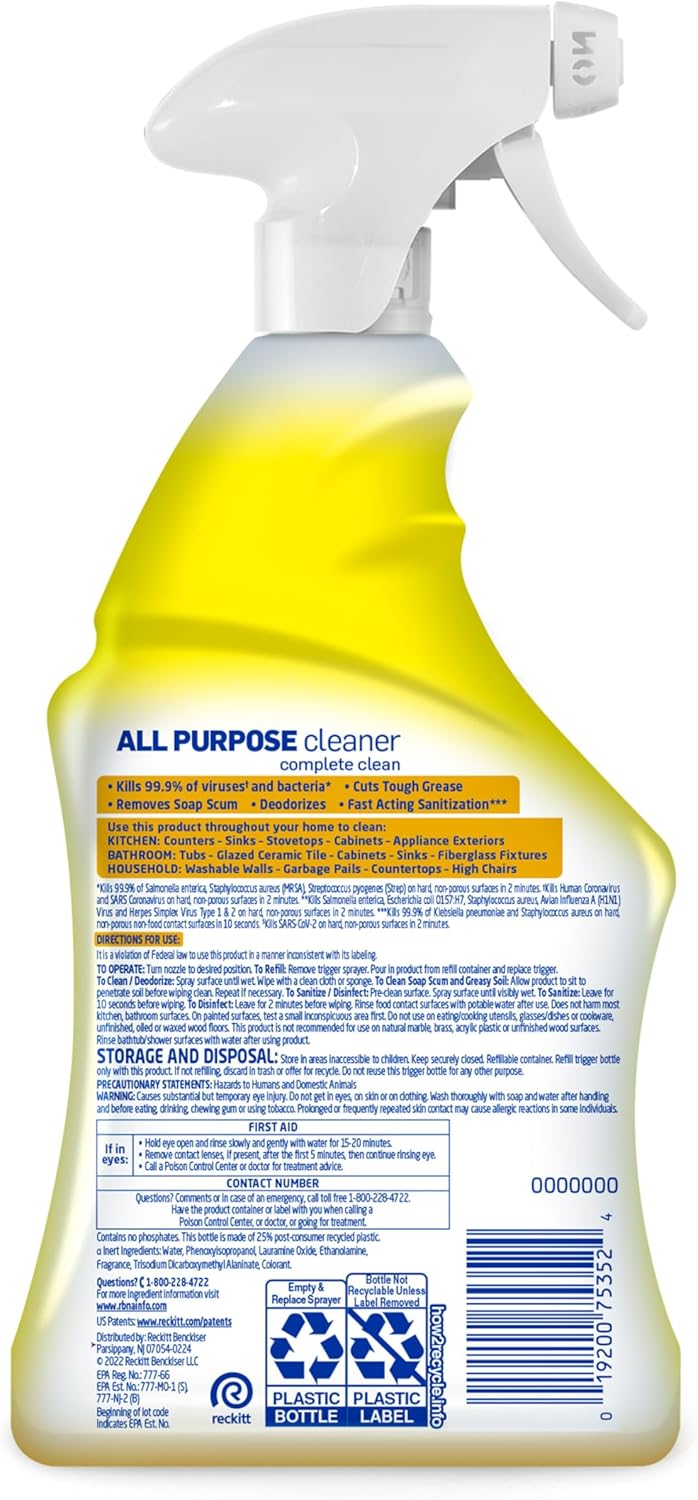 Lysol All Purpose Cleaner Spray, Multi-Purpose Disinfecting Spray, Kitchen & Bathroom Cleaner,