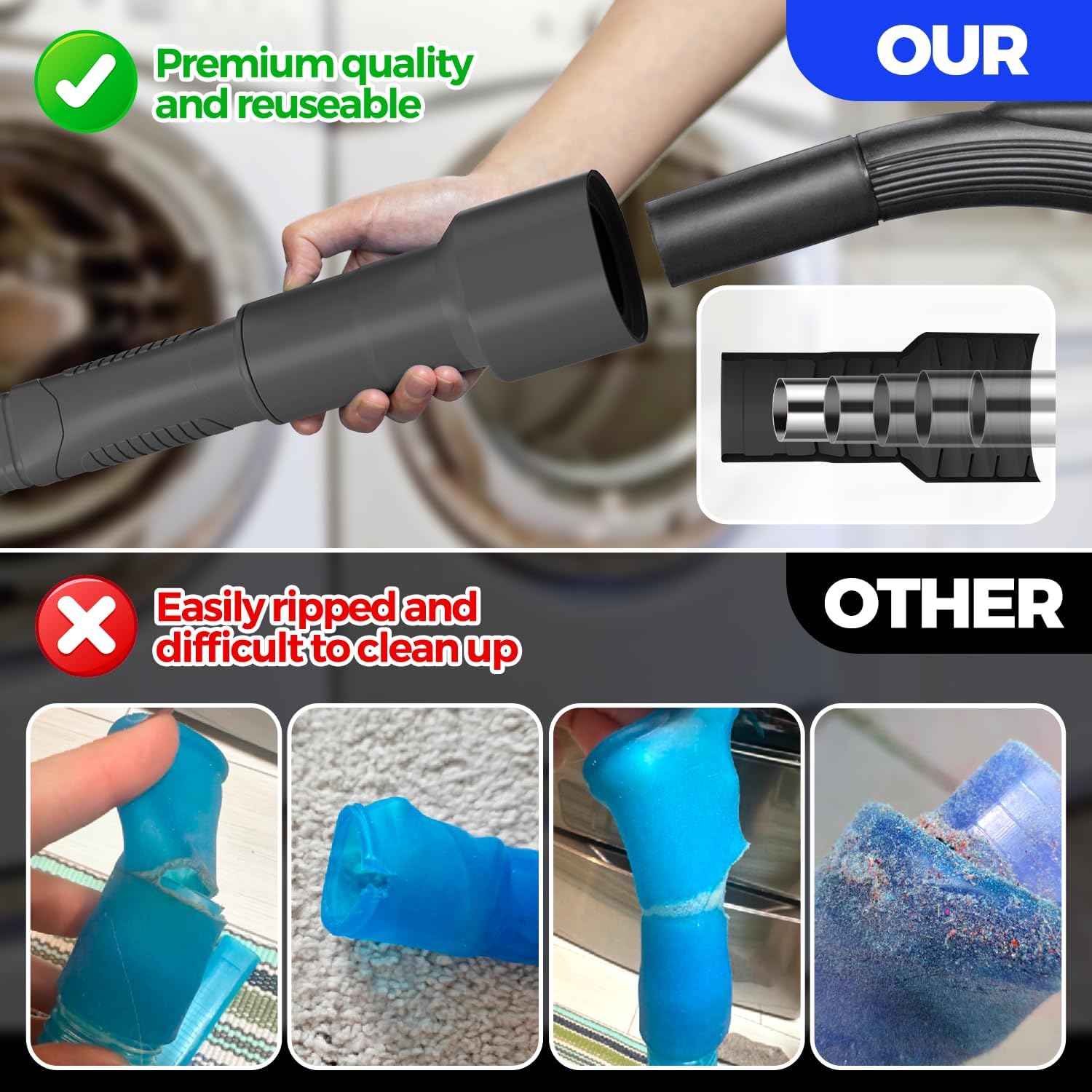 Holikme 2 Pieces Dryer Vent Cleaner Kit, Dryer Lint Vacuum Attachment and Flexible Dryer Lint Brush