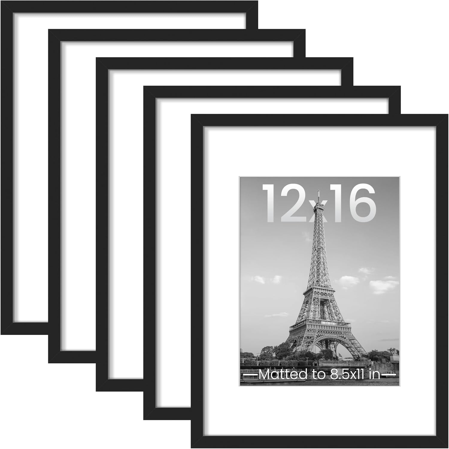 upsimples 8x10 Picture Frame Set of 5, Display Pictures 5x7 with Mat or 8 x 10 Without, Wall Gallery Photo Frames, Black