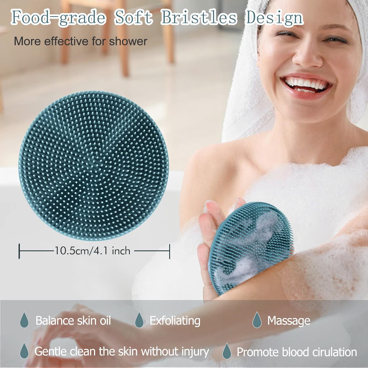 INNERNEED Food-Grade Soft Silicone Body Scrubber Shower Brush Handheld Cleansing Skin Brush,
