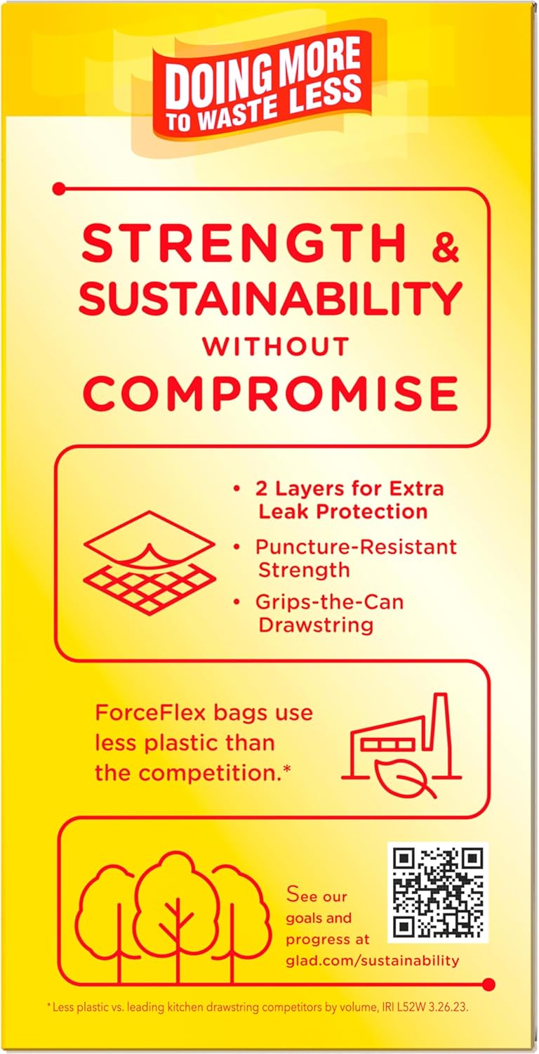 Glad Tall Kitchen Drawstring Trash Bags - Odorshield 13 Gallon White Trash Bag,