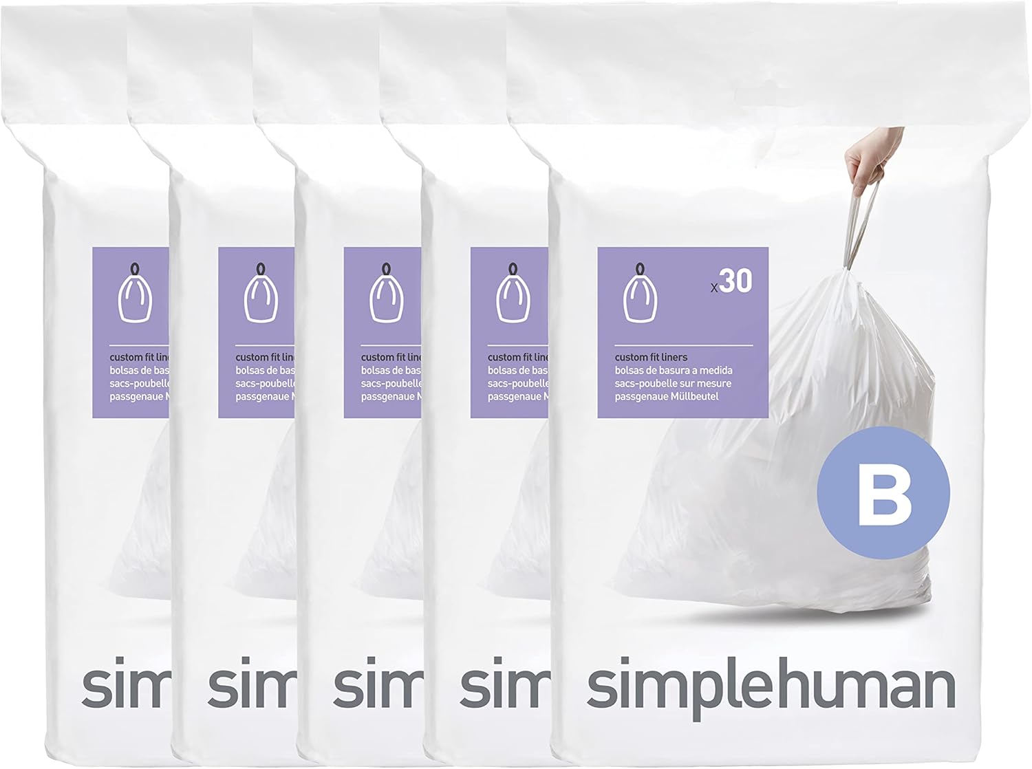 simplehuman Code H 100 Count, Dispenser Pack Custom Fit Liners