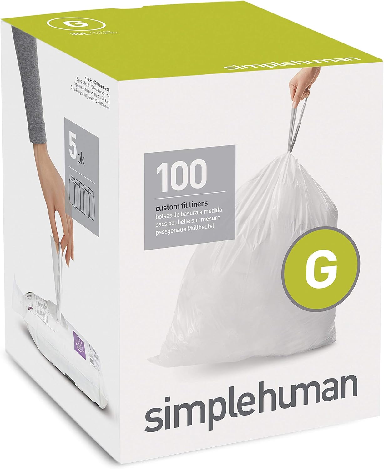 simplehuman Code H 100 Count, Dispenser Pack Custom Fit Liners