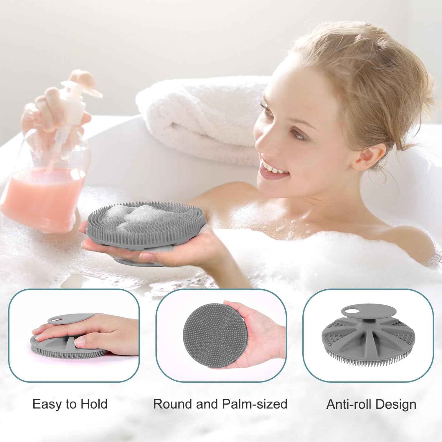 INNERNEED Food-Grade Soft Silicone Body Scrubber Shower Brush Handheld Cleansing Skin Brush,