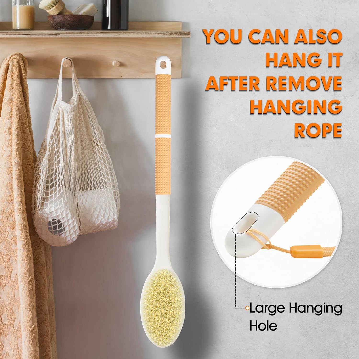 Back Scrubber Anti Slip for Shower,Shower Brush Long Handle with Stiff and Soft Bristles,