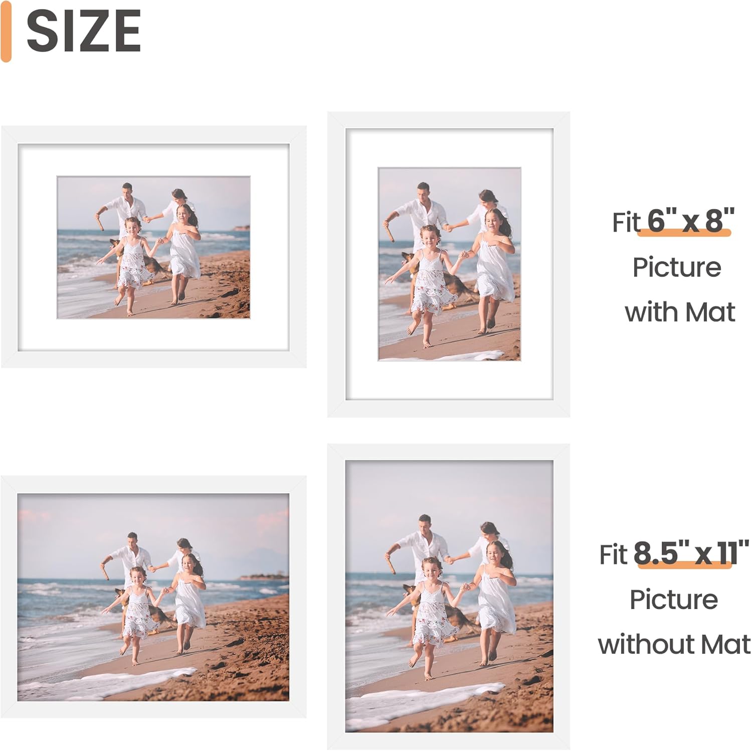 upsimples 8x10 Picture Frame Set of 5, Display Pictures 5x7 with Mat or 8 x 10 Without, Wall Gallery Photo Frames, Black