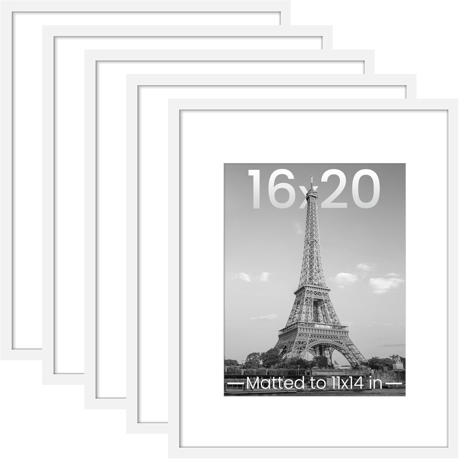 upsimples 8x10 Picture Frame Set of 5, Display Pictures 5x7 with Mat or 8 x 10 Without, Wall Gallery Photo Frames, Black