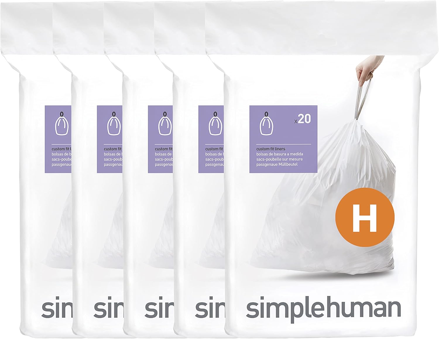 simplehuman Code H 100 Count, Dispenser Pack Custom Fit Liners