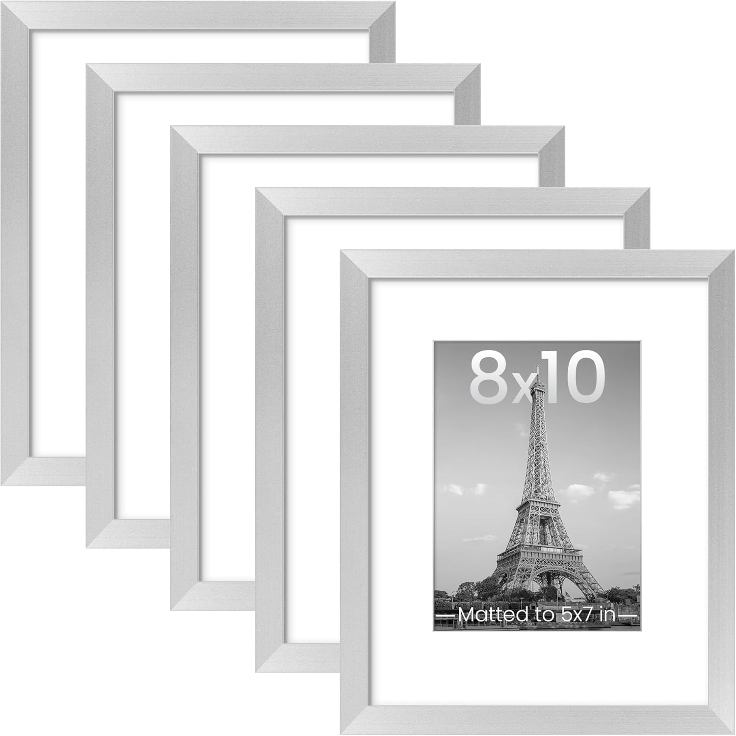 upsimples 8x10 Picture Frame Set of 5, Display Pictures 5x7 with Mat or 8 x 10 Without, Wall Gallery Photo Frames, Black