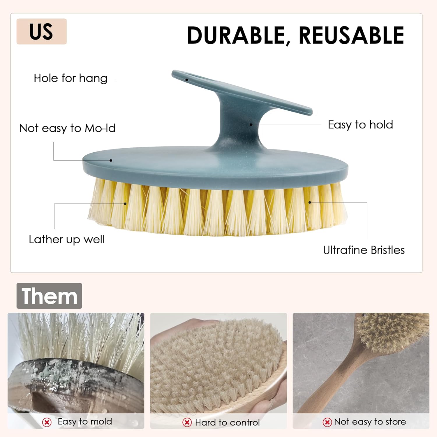 INNERNEED Food-Grade Soft Silicone Body Scrubber Shower Brush Handheld Cleansing Skin Brush,