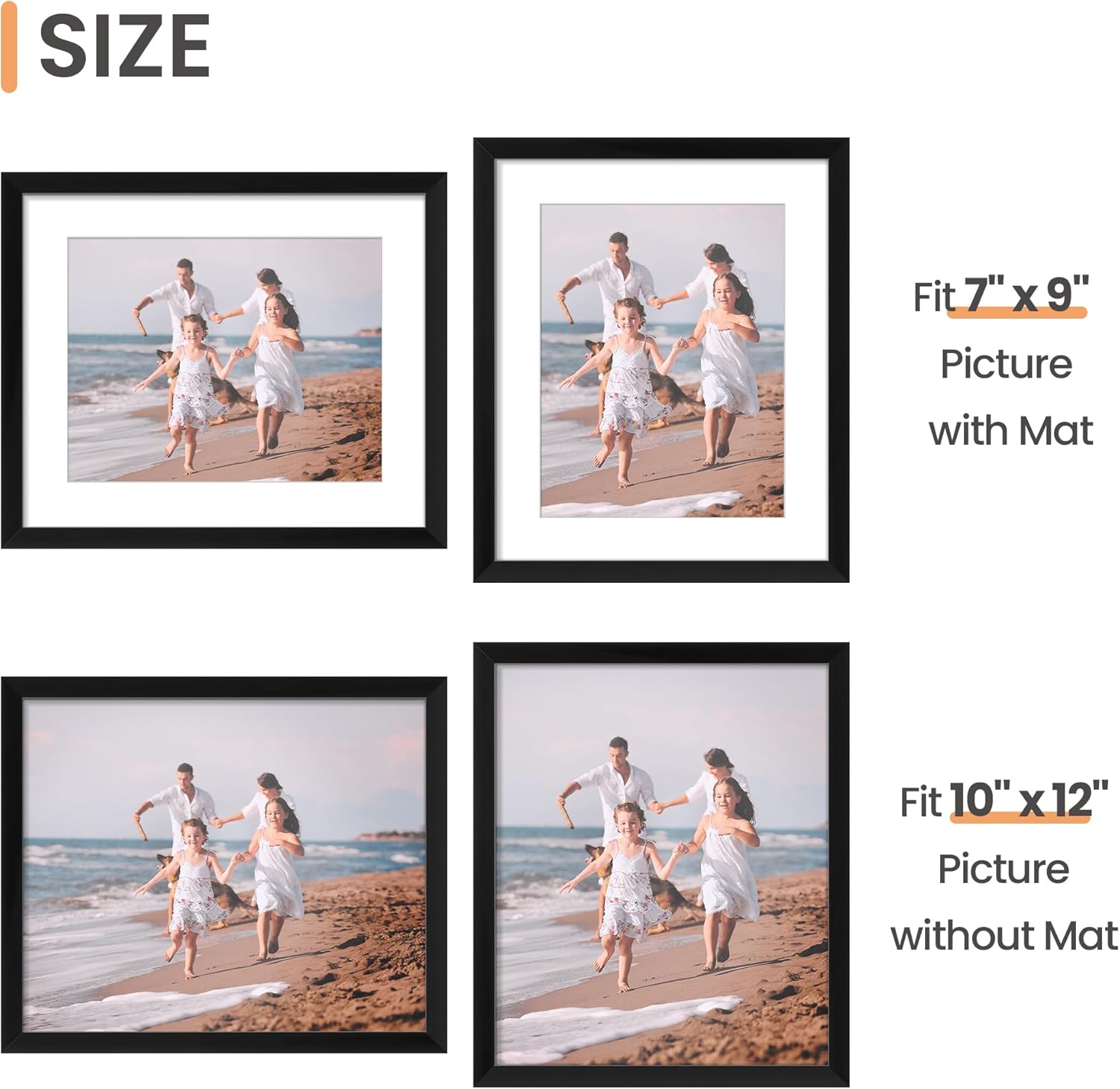 upsimples 8x10 Picture Frame Set of 5, Display Pictures 5x7 with Mat or 8 x 10 Without, Wall Gallery Photo Frames, Black