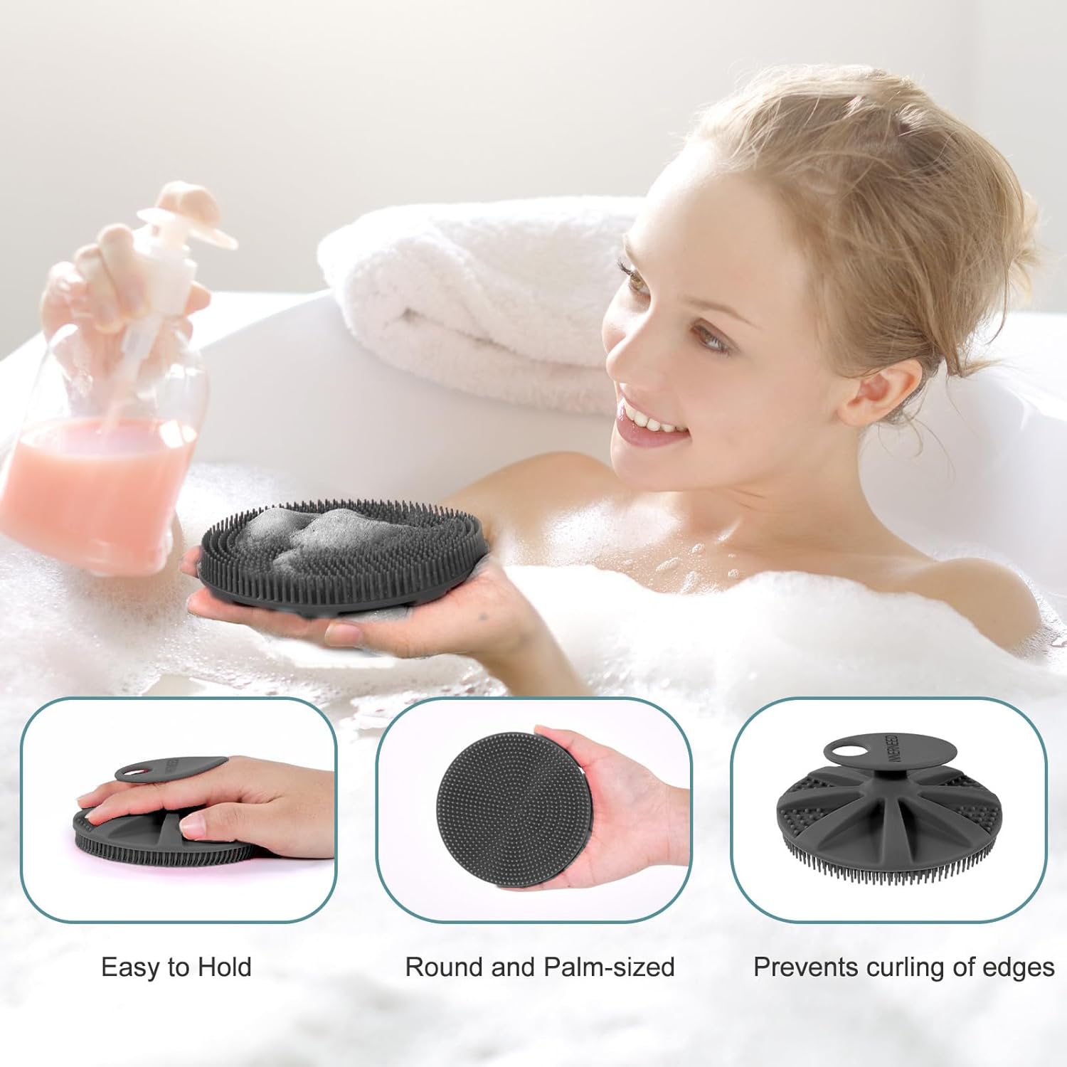 INNERNEED Food-Grade Soft Silicone Body Scrubber Shower Brush Handheld Cleansing Skin Brush,