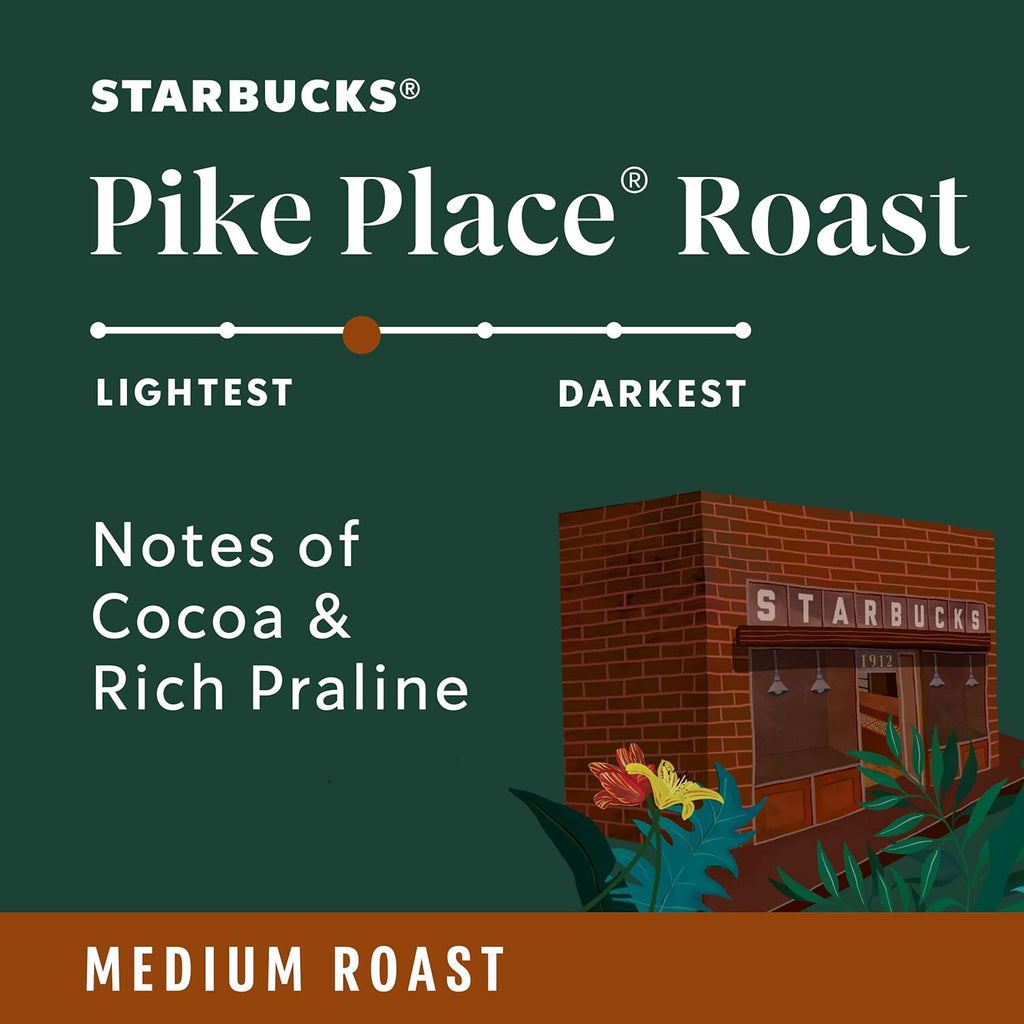 Starbucks K-Cup Coffee Pods, Medium Roast Coffee, Pike Place Roast for Keurig Brewers,