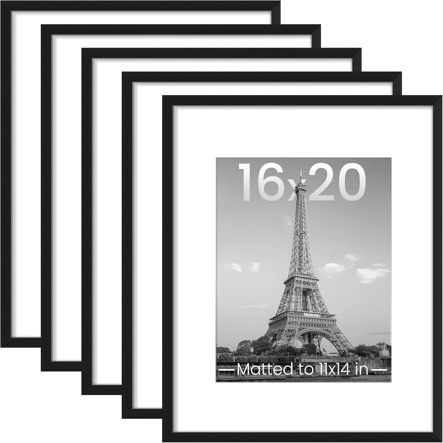 upsimples 8x10 Picture Frame Set of 5, Display Pictures 5x7 with Mat or 8 x 10 Without, Wall Gallery Photo Frames, Black