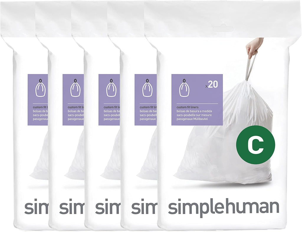 simplehuman Code H 100 Count, Dispenser Pack Custom Fit Liners