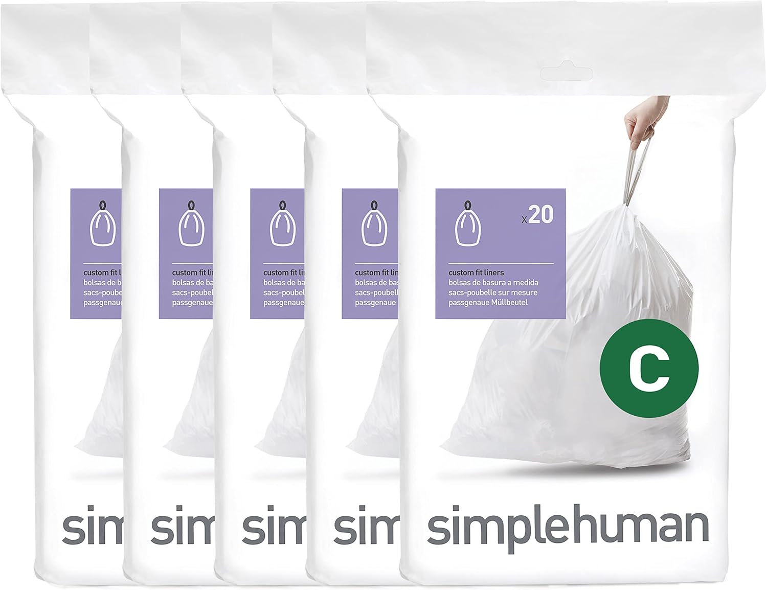 simplehuman Code H 100 Count, Dispenser Pack Custom Fit Liners