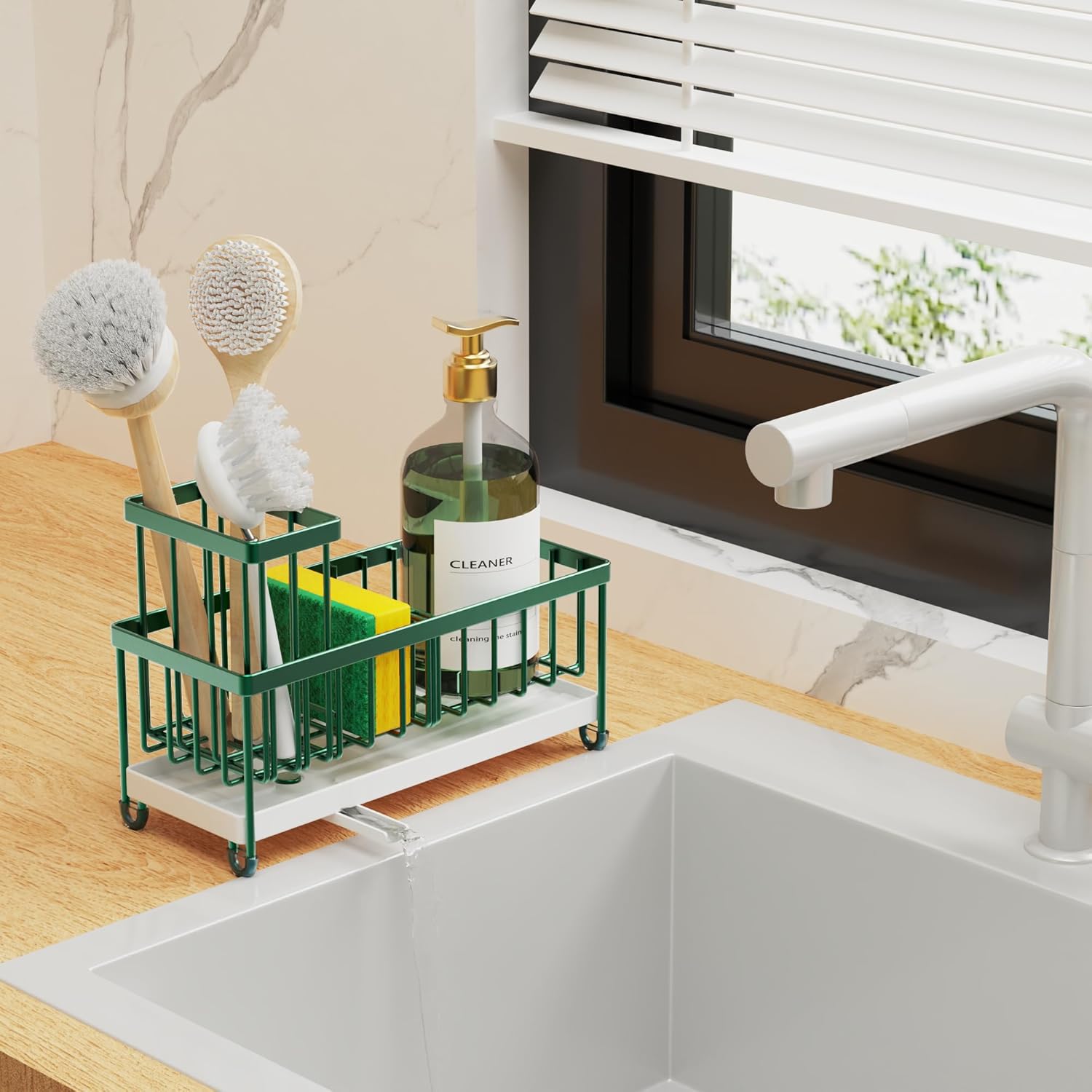 Cisily Black Sponge Holder for Kitchen Sink, Sink Caddy Organizer with High Brush Holder,