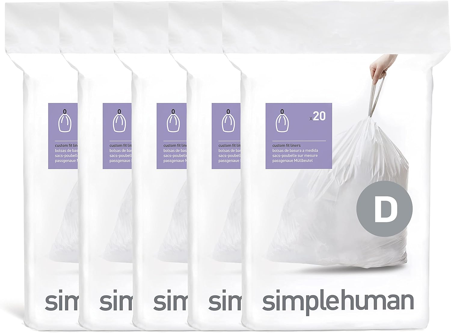 simplehuman Code H 100 Count, Dispenser Pack Custom Fit Liners
