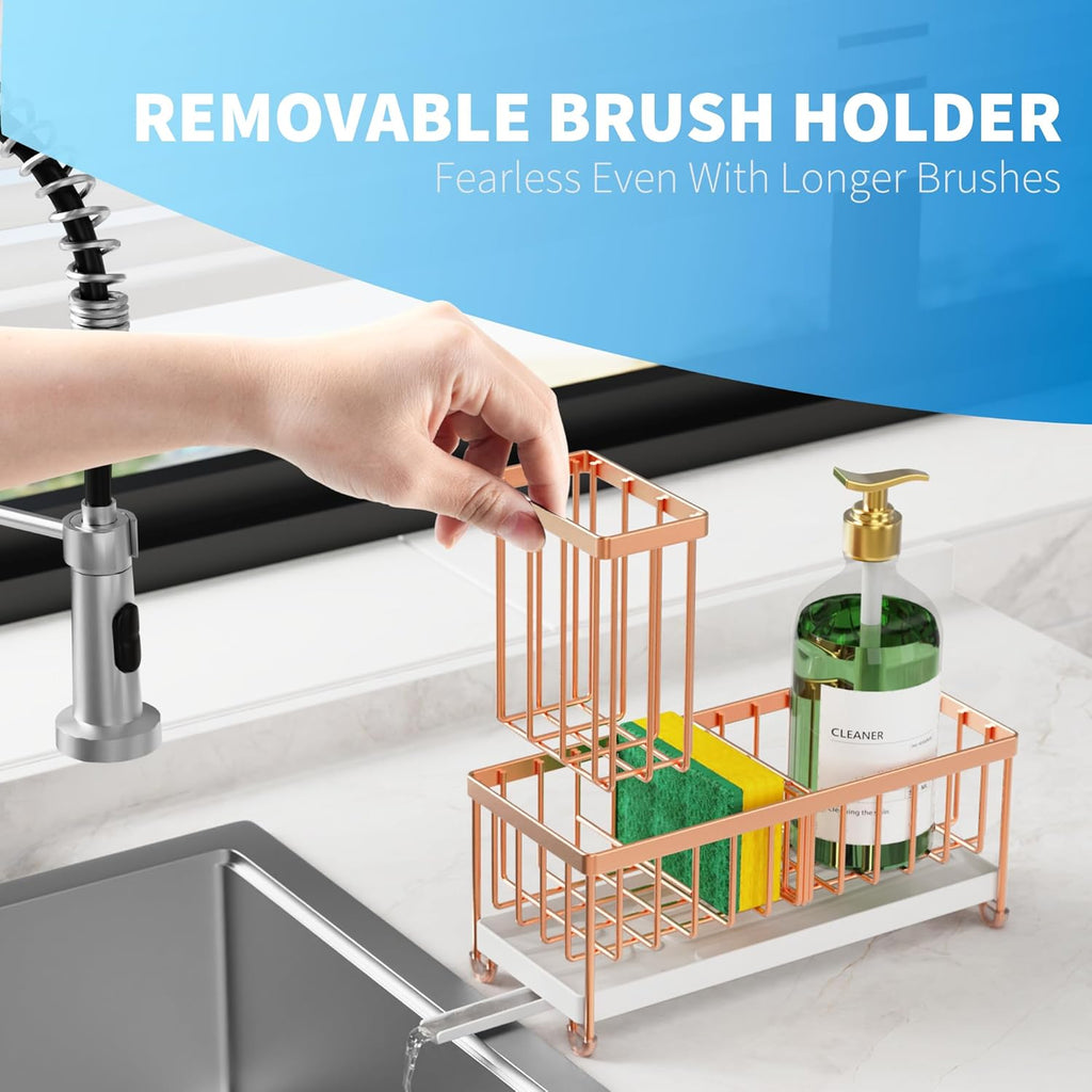 Cisily Black Sponge Holder for Kitchen Sink, Sink Caddy Organizer with High Brush Holder,