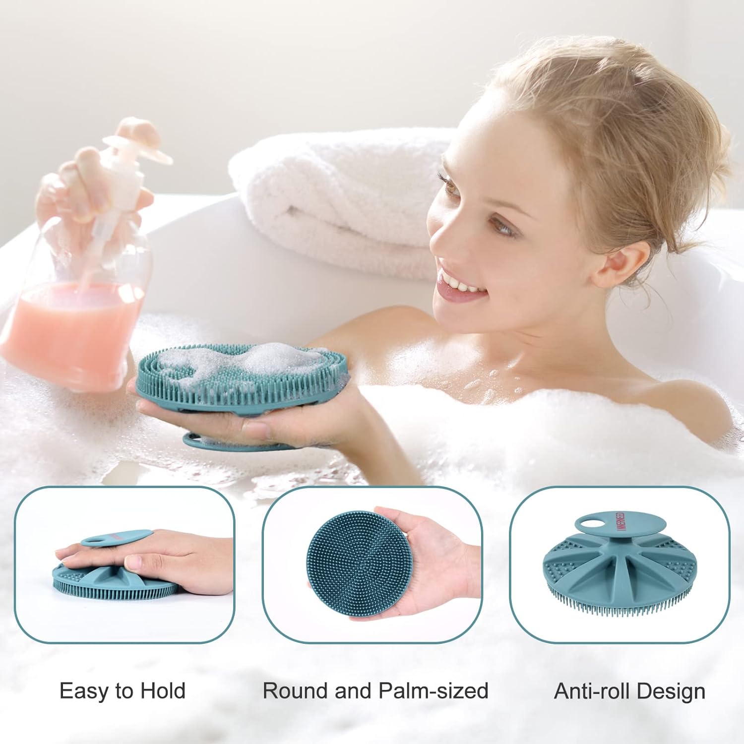 INNERNEED Food-Grade Soft Silicone Body Scrubber Shower Brush Handheld Cleansing Skin Brush,