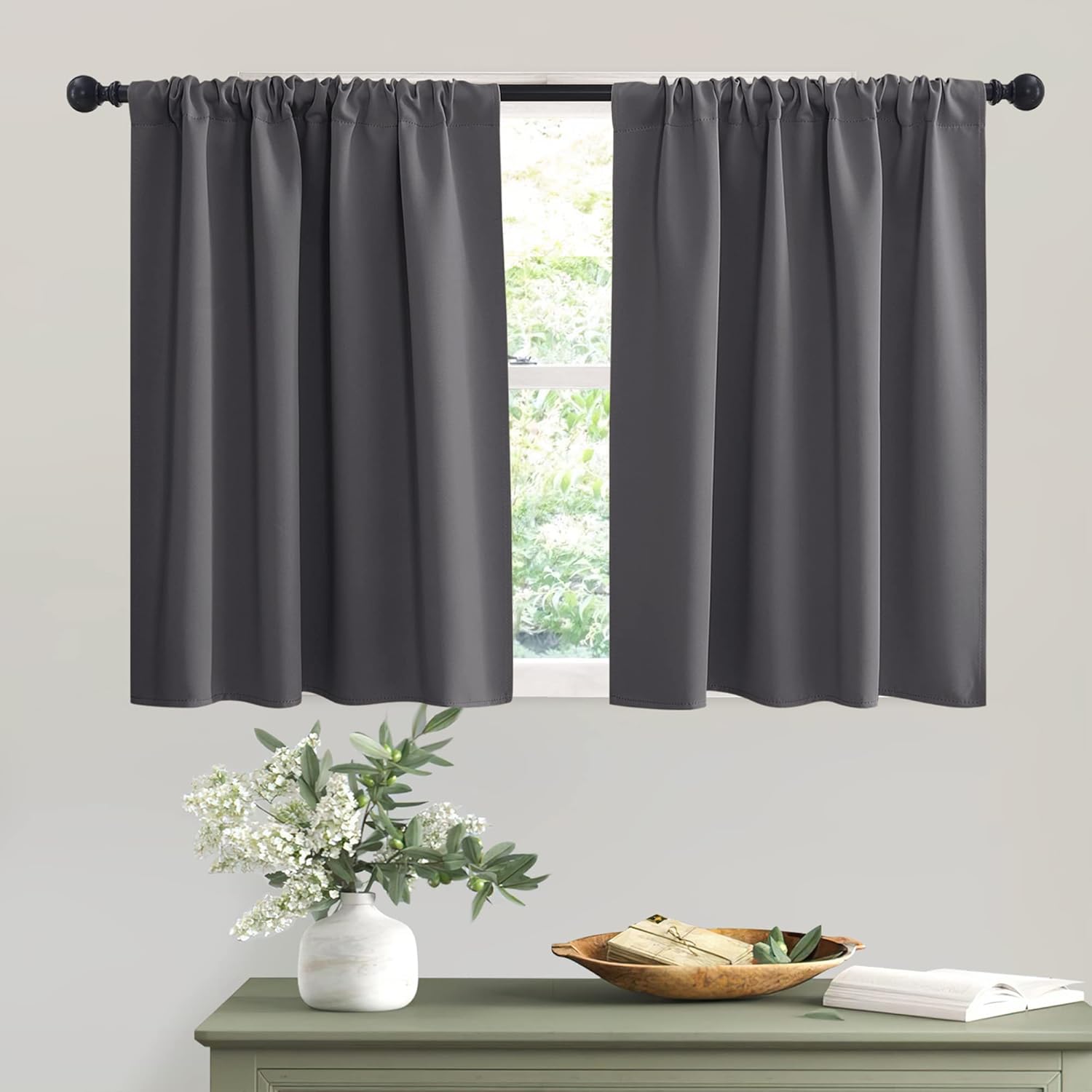 RYB HOME Short Curtains Gray Half Window Curtains for Bedroom