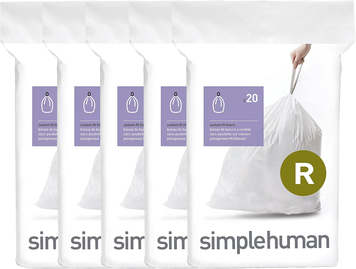 simplehuman Code H 100 Count, Dispenser Pack Custom Fit Liners