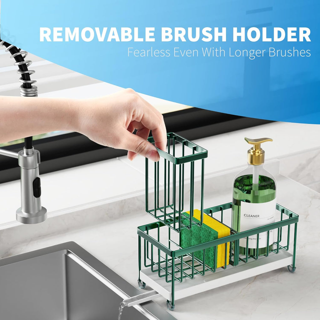Cisily Black Sponge Holder for Kitchen Sink, Sink Caddy Organizer with High Brush Holder,