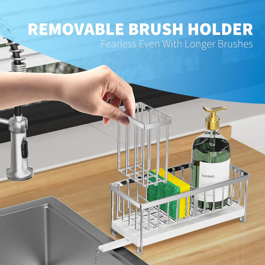 Cisily Black Sponge Holder for Kitchen Sink, Sink Caddy Organizer with High Brush Holder,