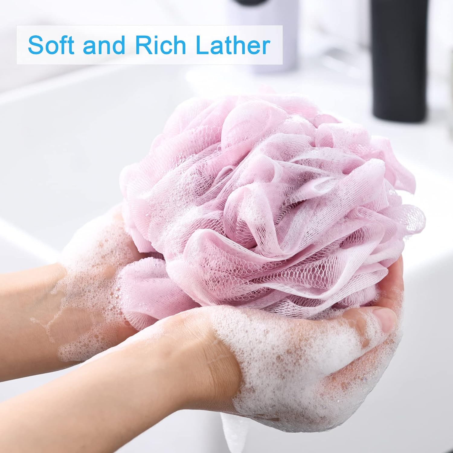 AmazerBath Loofah Sponge 75g/Piece, Exfoliating Bath Sponge Body Scrubber - Loofa Set of 4 Flower Color
