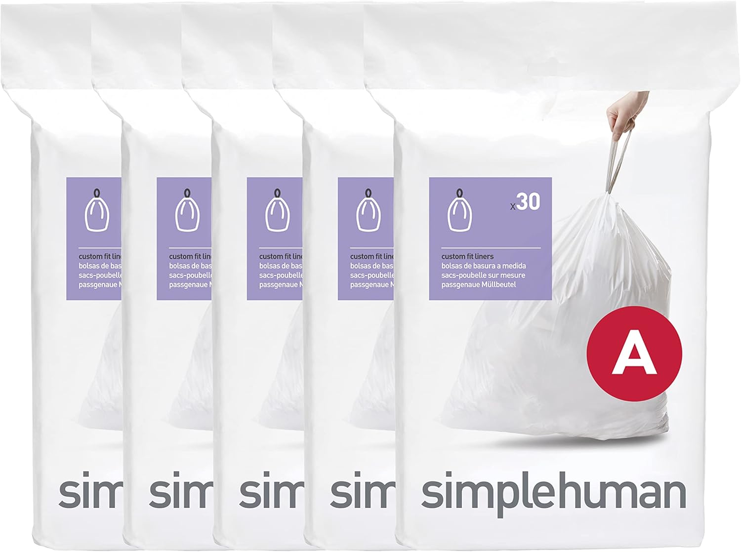 simplehuman Code H 100 Count, Dispenser Pack Custom Fit Liners