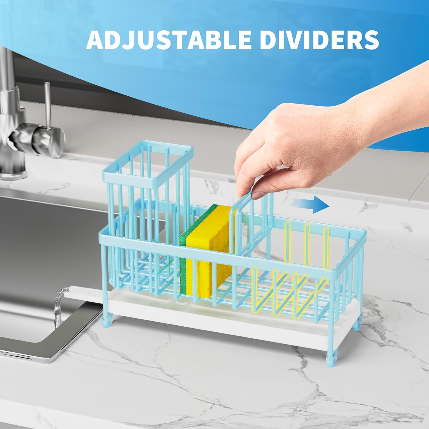 Cisily Black Sponge Holder for Kitchen Sink, Sink Caddy Organizer with High Brush Holder,