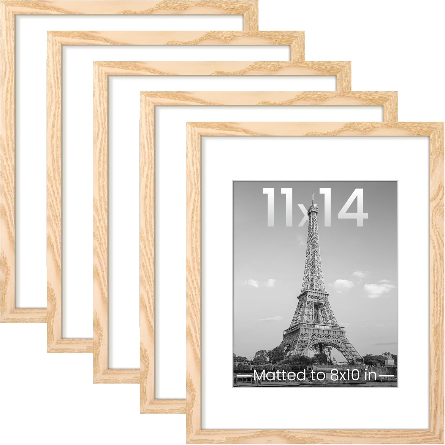 upsimples 8x10 Picture Frame Set of 5, Display Pictures 5x7 with Mat or 8 x 10 Without, Wall Gallery Photo Frames, Black