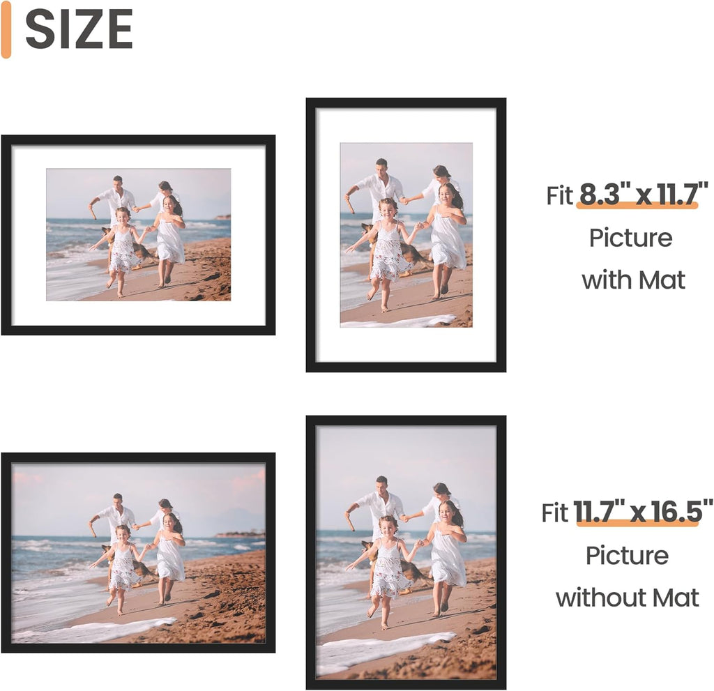 upsimples 8x10 Picture Frame Set of 5, Display Pictures 5x7 with Mat or 8 x 10 Without, Wall Gallery Photo Frames, Black