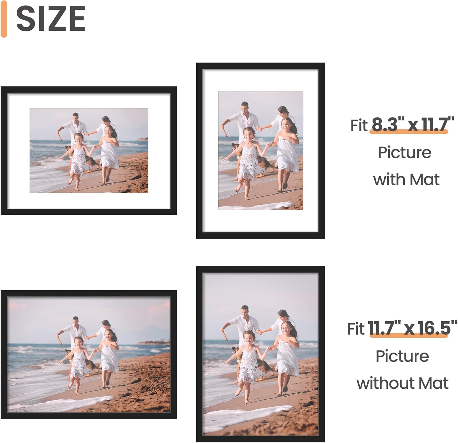 upsimples 8x10 Picture Frame Set of 5, Display Pictures 5x7 with Mat or 8 x 10 Without, Wall Gallery Photo Frames, Black